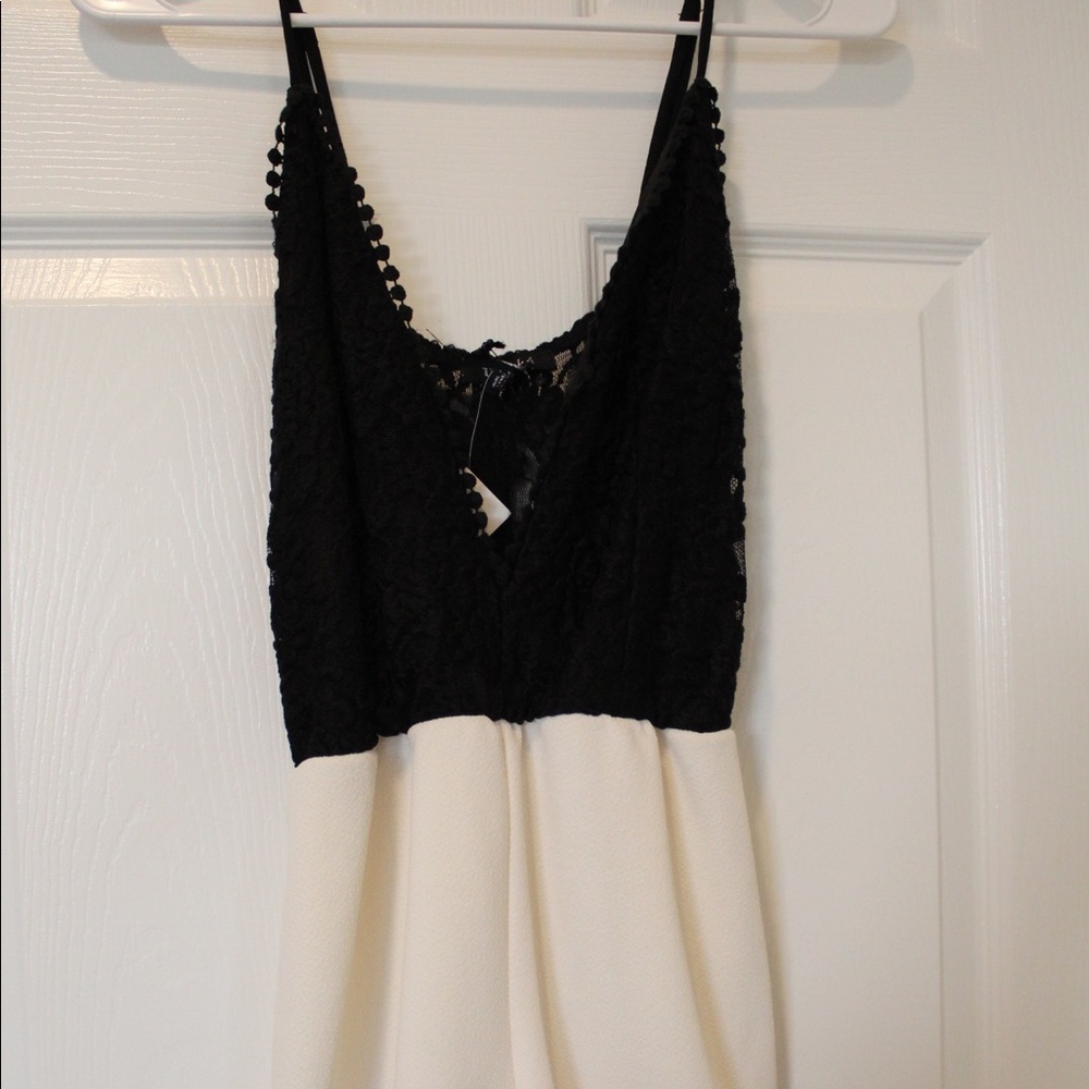 white & black lace detail romper